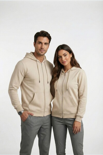 Miss Dünya Lissa Unisex 100% Cotton Hooded Zippered Basic Cardigan