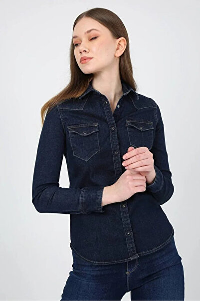 Twister Jeans BG 812-04 Likralı Dar Kesim Kadın Kot Gömlek Lacivert