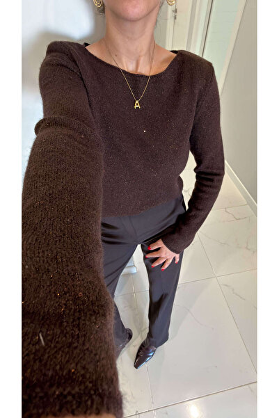 BİRCANÇİL Dlvin Uyta Brown Boat Neck Sequined Knitwear