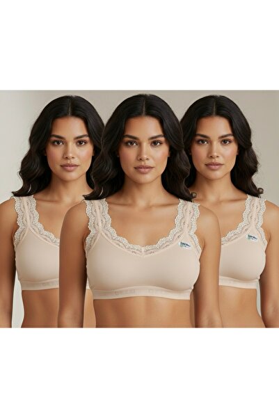 Twentyipek Sutien din bumbac pentru femei, din 3 piese, cu dantelă, căptușit ...