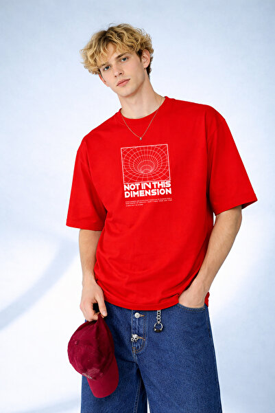 caddekombin Tricou roșu cu imprimeu dimensional pentru bărbați, cu design gra...