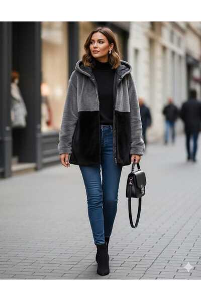 DİĞER1111 Kadın Büyük Beden Mont Lm66160 Peluş Çıt Çıt Kapama