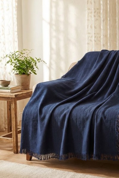 Valmia Home Sofa Cover / Herringbone Patterned Tufted Cotton / Tv Blanket - Soft Textured - Cotton