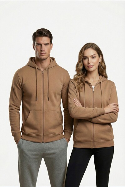 Miss Dünya Lissa Unisex 100% Cotton Hooded Zippered Basic Cardigan