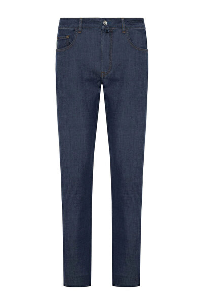 Andrea Nicolotti Men's Blue 100% Tencel Regular Fit Jean Trousers