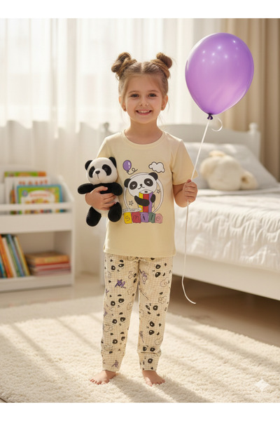 bbs fashion Girls' half-sleeve pajamas, 100% cotton, sizes (2-5)