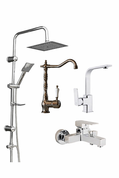 RocciArmatur Krom robot-banyo-Lavabo-mutfak batarya 4 lü set Lüks yapı Modern...