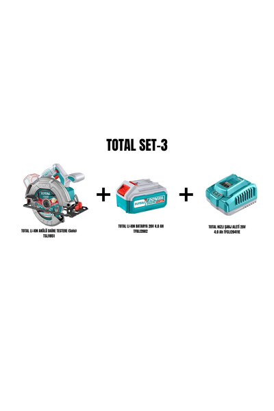 TOTAL Set-3 (TOTAL LI-ION AKÜLÜ DAİRE TESTERE+LI-ION BATARYA 20V 4.0 AH+HIZLI...