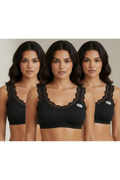 Twentyipek Women's Cotton 3-Piece Lace Padded Half Undershirt Thick Strap Bra