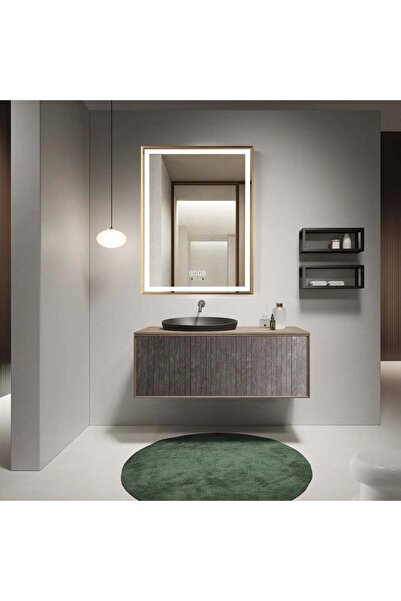 RFAN Oglindă LED 60×80 cm cu ramă aurie, senzor de mișcare, reglabilă intensi...