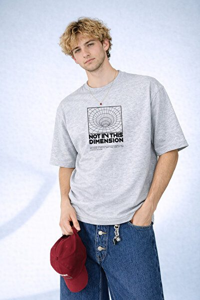 caddekombin Tricou gri pentru bărbați cu imprimeu dimensional Not In This Dim...