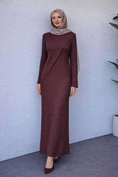 Şulemoda Giyim Asymmetric Front Dty Openwork Knitted Dress Burgundy