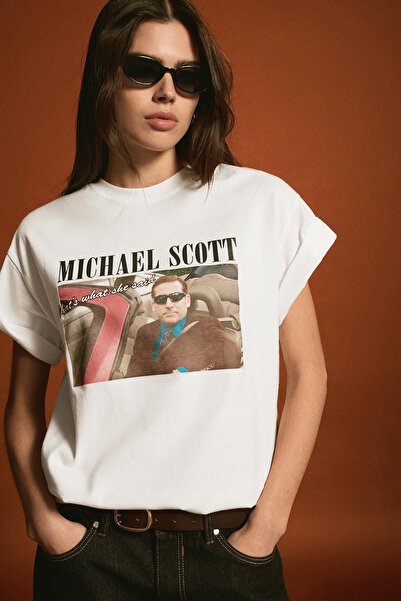 Bershka Michael Scott The Office kısa kollu baskılı tişört