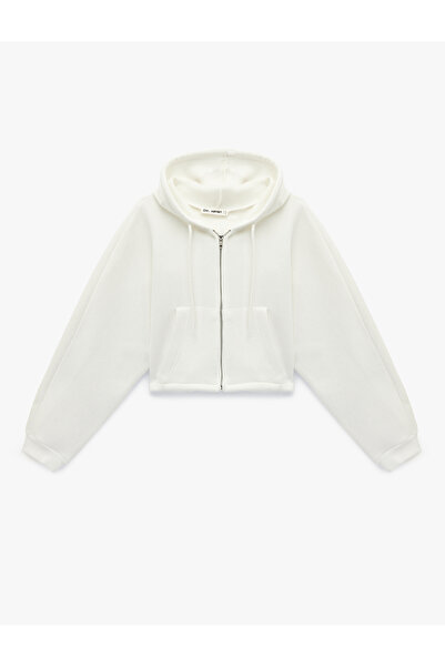Koton Şardonlu Balon Kol Simli Kanguru Cepli Kapüşonlu Fermuarlı Oversize Swe...