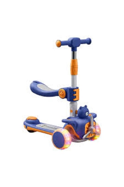 AyShop Sevimli Figürlü Katlanır Tekerlekleri Işıklı Oturma Alanlı Çocuk Scooter