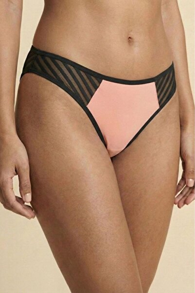 Manken Women's Neon Salmon Pink Cotton Stretchy Luxury Thong with Mesh Detail...