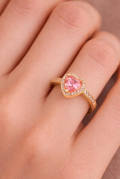 New Obsessions خاتم من الفولاذ المقاوم للصدأ باللون الذهبي مع حجر وردي على شك...