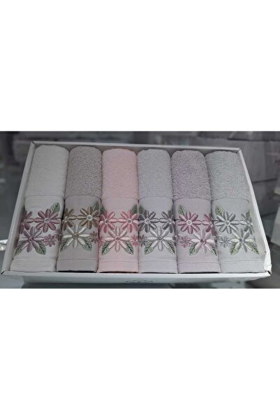 VELLON HOME طقم مناشف 6 قطع 50 × 90 سم مع تطريز