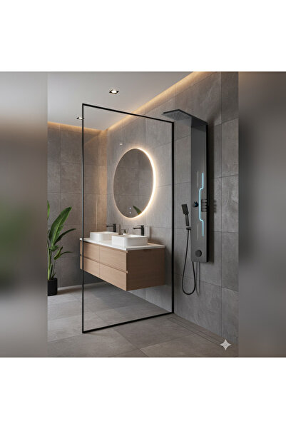 RFAN Shark Shower Panel with Rain Effect and Massage Jets, Built-in LED, Matt...