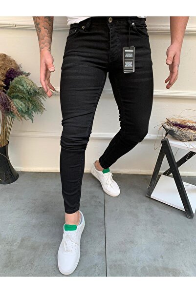 Ser Joven Men's Black Stone Slim Fit Stretch Fabric Jean Trousers