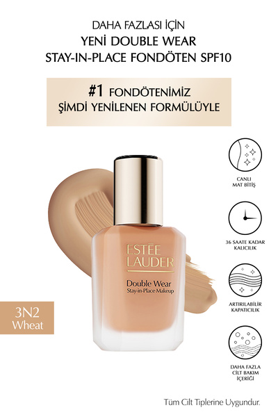 Estee Lauder Double Wear Stay-in-Place Fondöten SPF10 Canlı Mat Bitiş (3N2 WH...