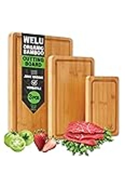 WELU Bamboo Chopping Board - 3 Piece BPA Free Bamboo Cutting Board w/Differen...