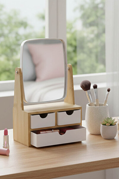 Emofom درج منظم للمكياج والمجوهرات مع أقسام ومرآة