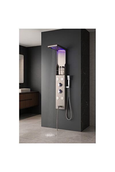 RFAN Shark Shower Panel with Rain Effect and Massage Jets, Brushed White