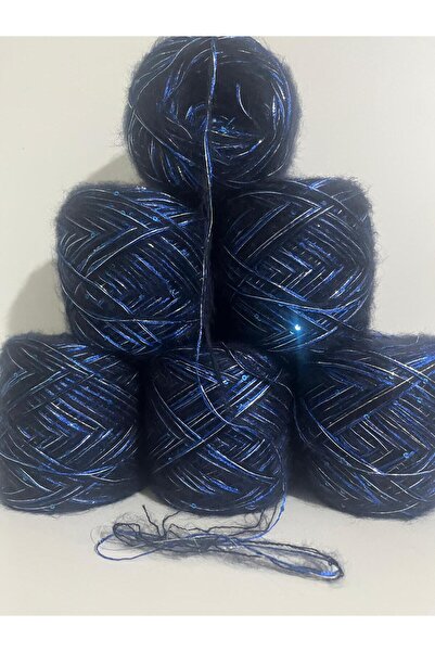 İPEK YÜN İPLİK DÜNYASI Angora Knitting Yarn 2 Ply (Navy Blue) Glitter (Blue, ...