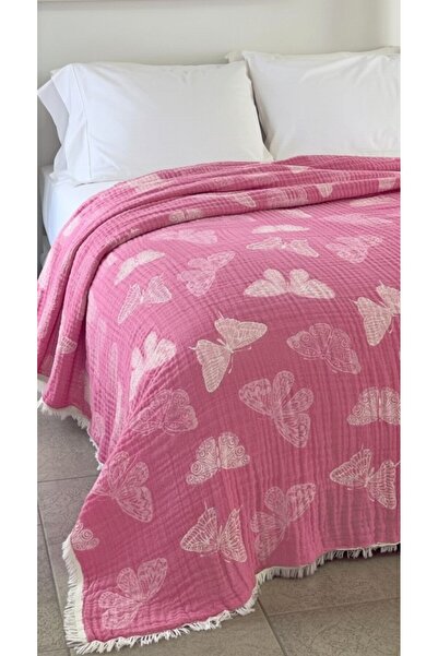 Mulberry Butterfly Pattern 4 Layer Muslin Pique Bedspread King Size 240X260 cm