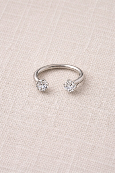 Owentis 316L Cerrahi Çelik Silver İki Ucu Zirkon Taşlı 8mm Çap Piercing 1 Ade...