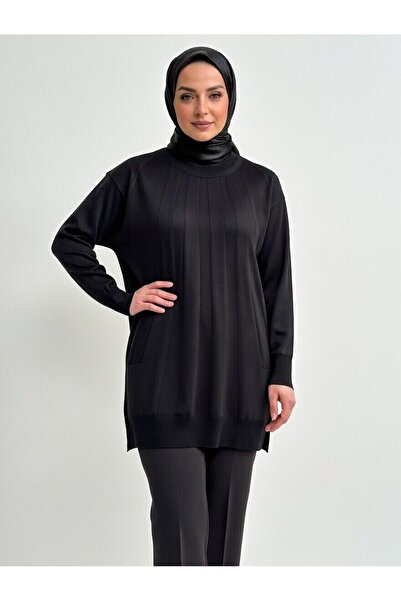 Balgüneş Tekstil Kadın Dikey Çizgi Detaylı Triko Tunik