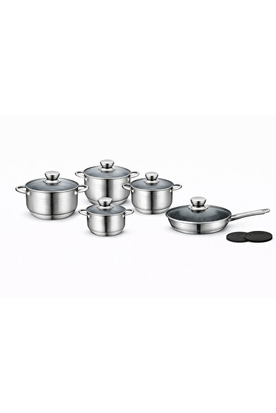 Royalty Line 12-piece stainless steel cookware set with glass lids