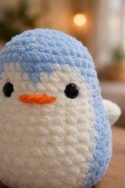 TOMRİSTORE Koka Amigurumi El Örmesi Yumuşak Peluş Penguen Oyuncak 18 cm Mavi ...
