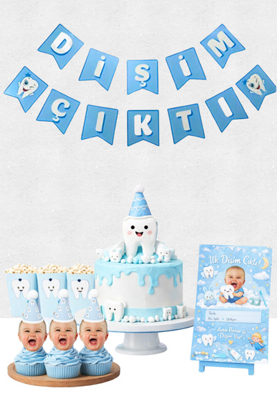 Dijital Nostal İlk Dişim Çıktı Temalı Mavi - Diş Buğdayı Seti