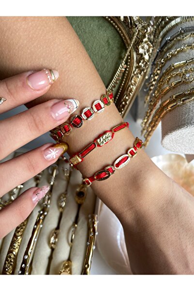 vaitimora Kırmızı Retro Line 14K Gold Bileklik