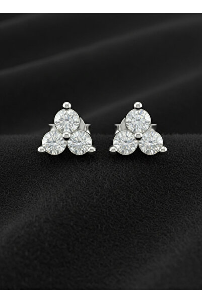 Roza Silver 925 Ayar Gümüş Rodyum Renk 3 Taşlı Minimal Pırlanta Montürlü Trio...