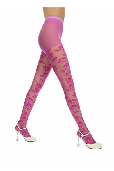 Penti Women's Sheer Floral Patterned Pantyhose Fuchsia