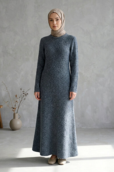 Kirazgym Γυναικείο μακρύ φόρεμα με λαιμόκοψη ποδηλάτου και μαλακό πλεκτό ύφασ...