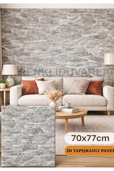 Renkli Duvarlar 70x77cm 1Adet Yapışkanlı Alaca Gri Sünger Duvar Paneli 3D Kab...