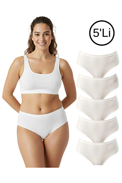 Tusebu Pack of 5 Ribbed High Waist Women's Panties Cotton