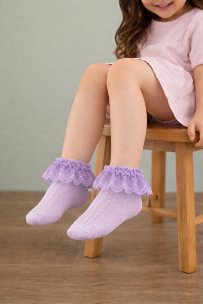 Katia&Bony Șosete pentru fete cu dantelă și volane, liliac