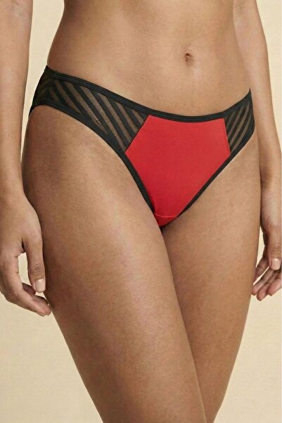 Manken Women's Neon Red Cotton Stretchy Luxury Thong with Mesh Detail Premium...