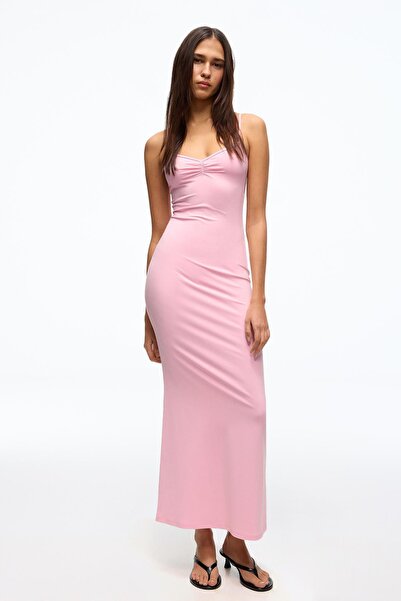 Bershka Büzgülü askılı midi elbise