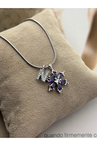 roshel قلادة نسائية من الفولاذ على شكل زهرة اللوتس مع حرف وحجر الزركون |   هد...