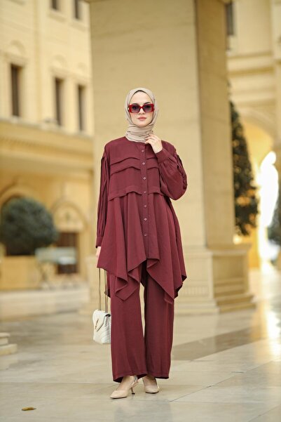NS Moda Tesettür Zerde Suit Burgundy-Model 564