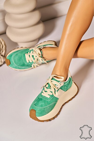 Joana Green Suede Leather Sneakers Size 37 Trendy Style