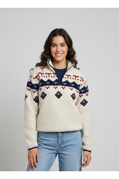 Sibel Günay Butik Shape Patterned Half Zipper Women's Fleece Sweatshirt