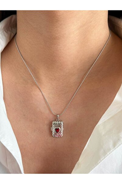 h&b design jewel Çelik Silver Kalpli Kapaklı Kolye