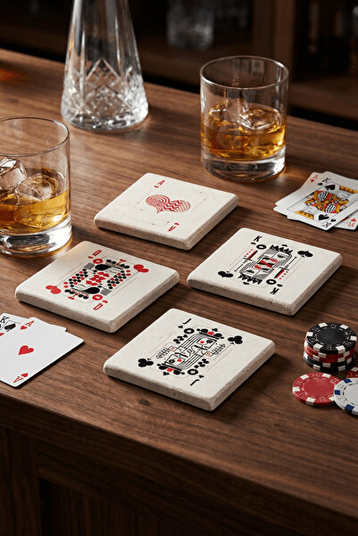 Baumatelier مجموعة من 4 قواعد أكواب من الحجر الطبيعي الترافرتين بتصميم بطاقات...